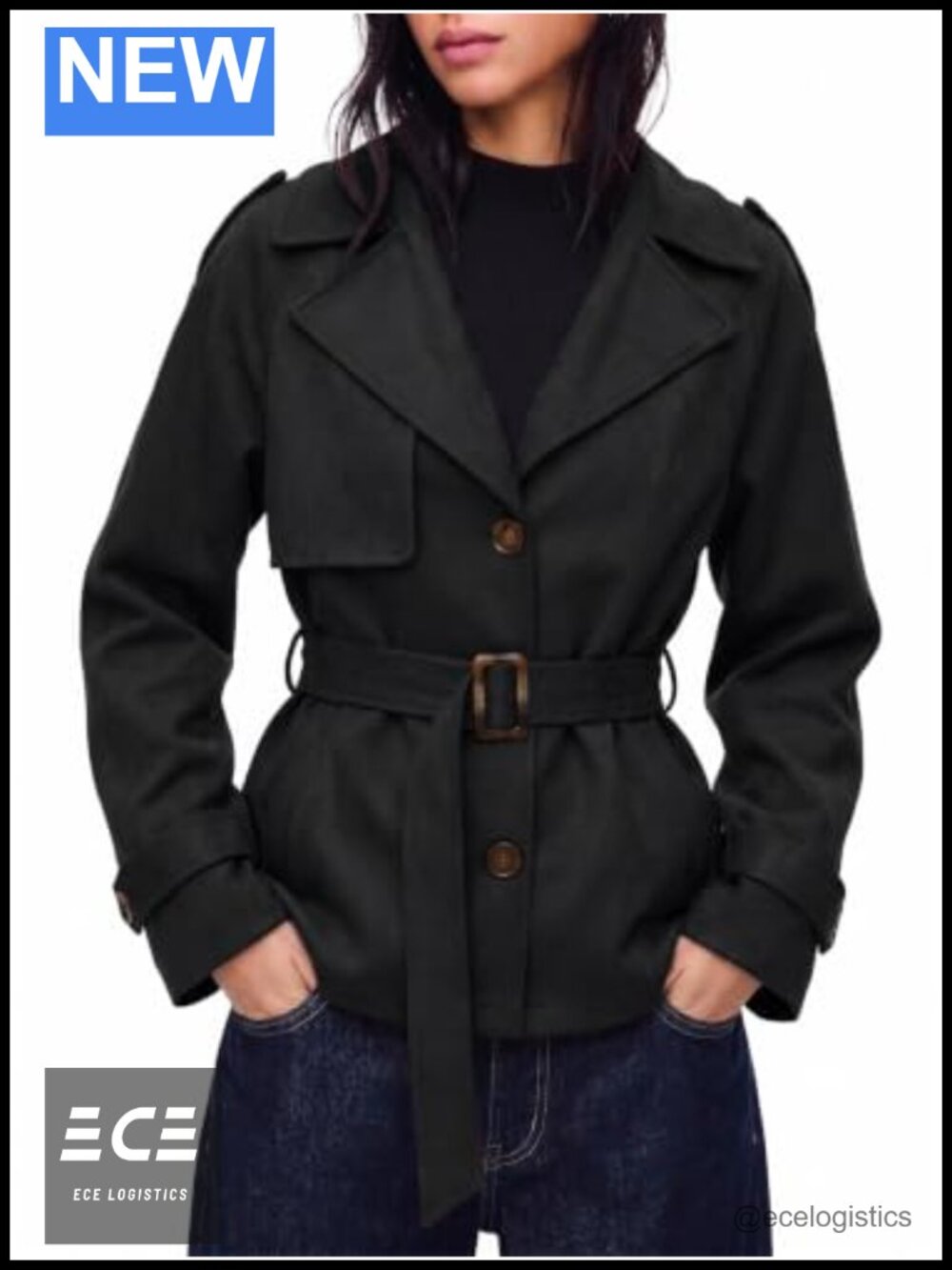 Faux Suede Jacket Womens Short Trench Coat with Belt
